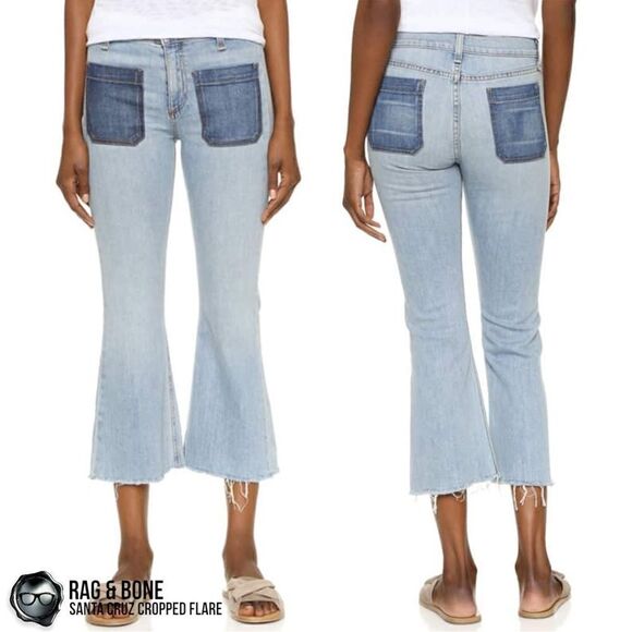RAG & BONE SANTA CRUZ FLARE CROP JEANS IN PATCH VARICK WOMEN’S SIZE 28 RAW HEM - Picture 16 of 16